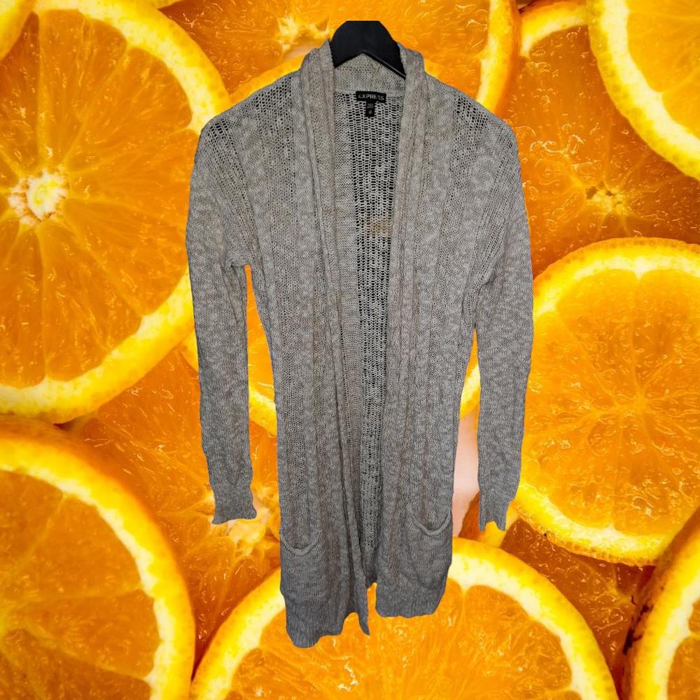 Express Loose Knit Tan and White Marled Open Front‎ Sweater Size XS